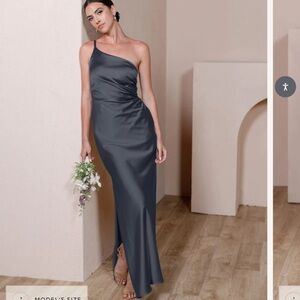 Revelry Jade one shoulder satin dress black